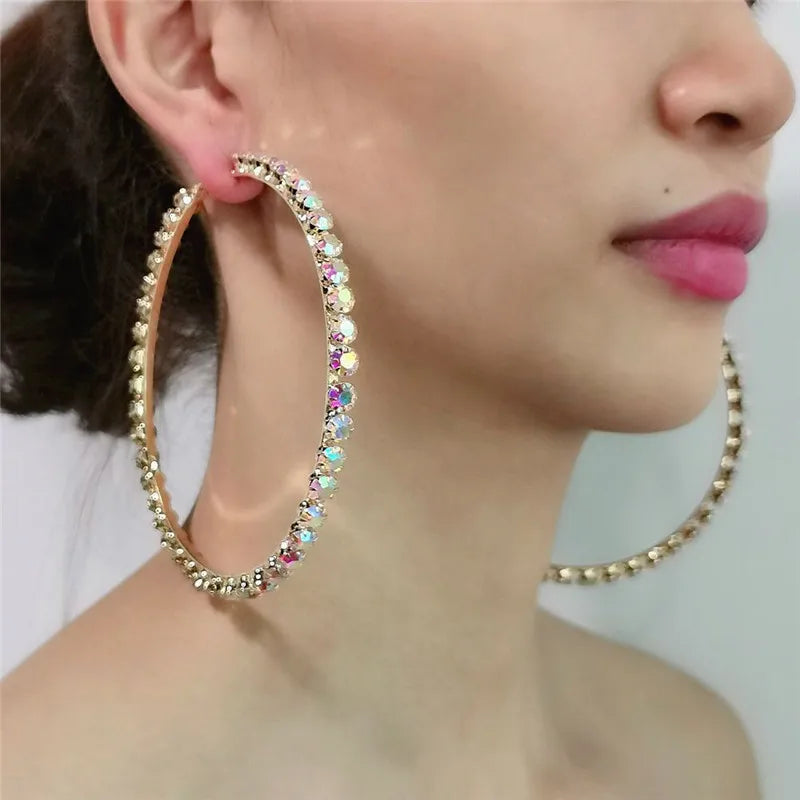 Jewellery   New exquisite fashion earrings jewellery geometric design round single row Rhinestone Earrings for her gift