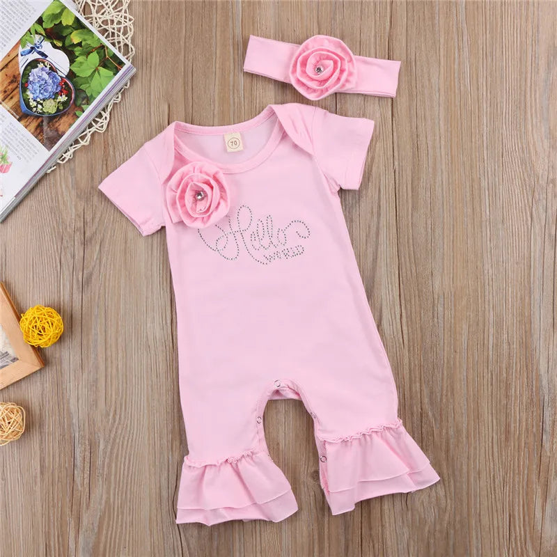 Girl clothing New New born Baby Flower Romper Girl Jumpsuit Headband Outfits Girls Clothes Set