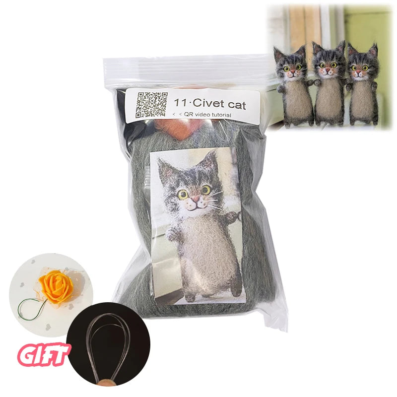 Toys Cute and Interesting handmade toys DIY wool felt cat kits unfinished plush doll poking music toy gift Non-finished product