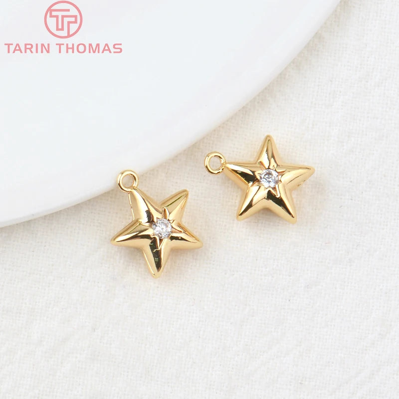 Jewellery   (203)4PCS 10x15MM 24K Gold Color Plated Brass with Zircon Star Charms Pendants High Quality Jewelry Findings Earrings Accessorie