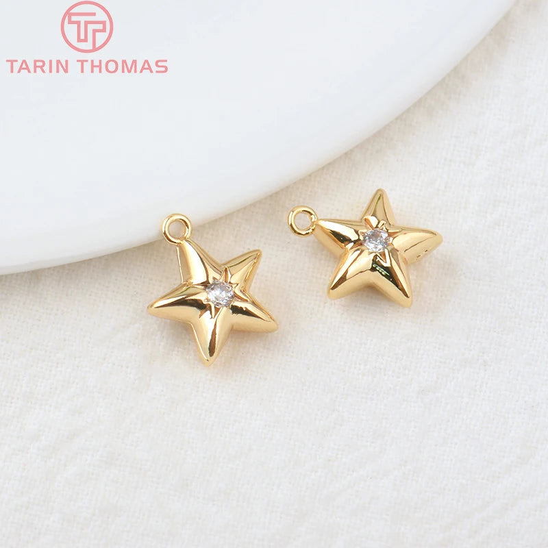 Jewellery   (203)4PCS 10x15MM 24K Gold Color Plated Brass with Zircon Star Charms Pendants High Quality Jewelry Findings Earrings Accessorie