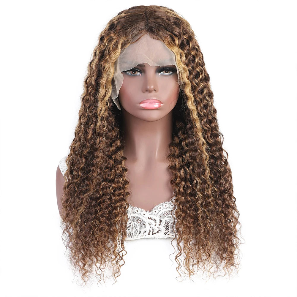 Crown & Glory Wigs   I show Kinky Curly Highlight Wig Human Hair Transparent 13x4 Lace Front Human Hair Wigs Pre Plucked P4 27 Colored Wig