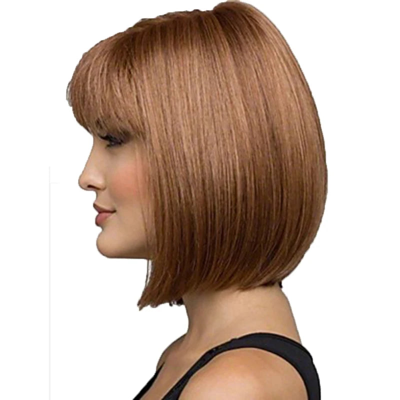 Crown & Glory Wigs HAIRJOY Women Synthetic  Wigs Short Straight Bob Hairstyle Blonde HighLights Hair Wig Heat Resistant Fiber