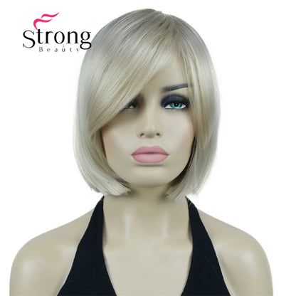 Crown & Glory Wigs Strong Beauty Women's Brown Short Straight Bob Wig with Side Bangs Synthetic Full Hair Wigs Heat Resistant