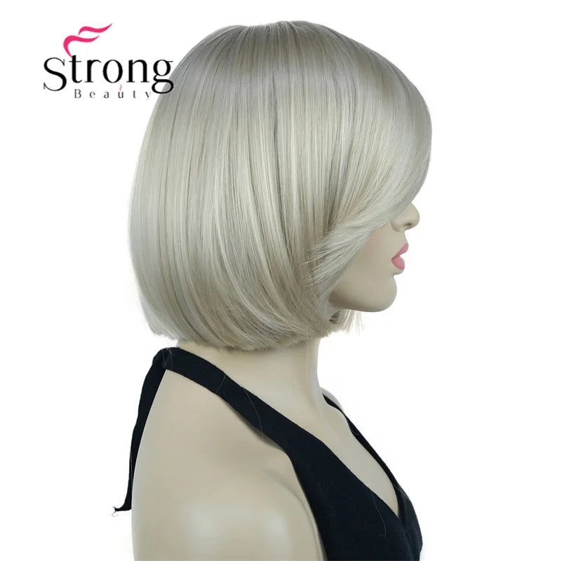 Crown & Glory Wigs Strong Beauty Women's Brown Short Straight Bob Wig with Side Bangs Synthetic Full Hair Wigs Heat Resistant