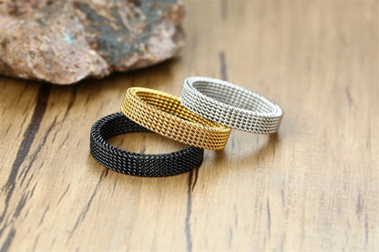 Jewellery  FLEXIBLE STEEL RING MESH FLAT CHAIN BAND RING FOR MEN WOMEN JEWELRY