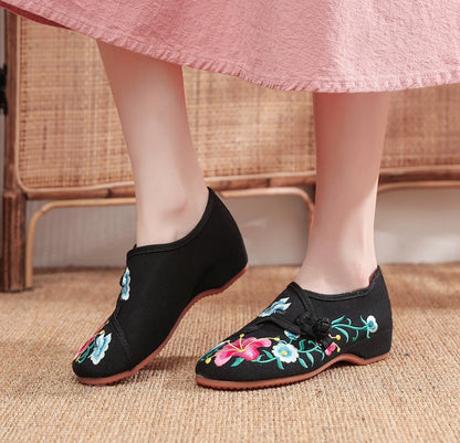 Woman shoes Veowalk Morning Glory Flower Embroidered Women's Canvas Ballet Flats Ladies Casual Comfort Denim Cotton Embroidery Shoes