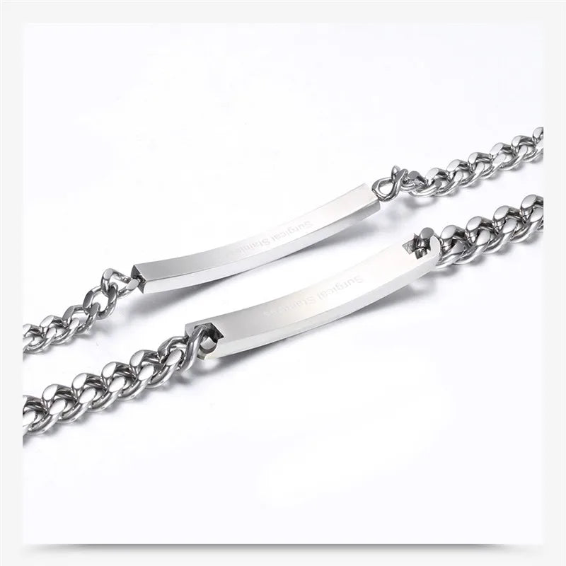 Jewellery  ZORCVENS New Top Quality Silver Color 316L Stainless Steel Couple Link Chain Wedding Bracelets for Men Women Never Fade