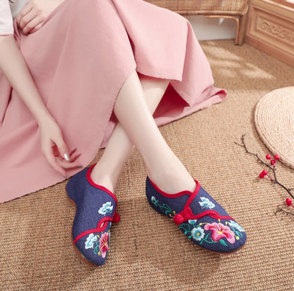 Woman shoes Veowalk Morning Glory Flower Embroidered Women's Canvas Ballet Flats Ladies Casual Comfort Denim Cotton Embroidery Shoes