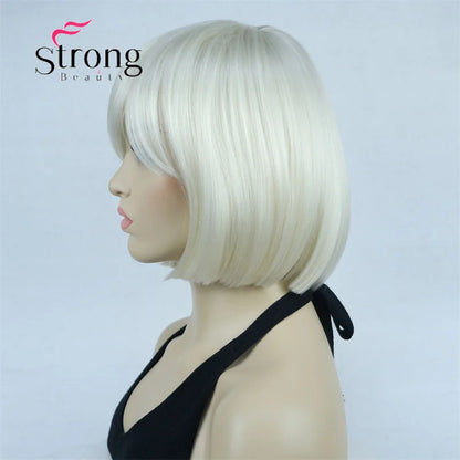 Crown & Glory Wigs Strong Beauty Women's Brown Short Straight Bob Wig with Side Bangs Synthetic Full Hair Wigs Heat Resistant