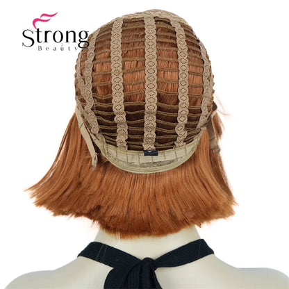 Crown & Glory Wigs Strong Beauty Women's Brown Short Straight Bob Wig with Side Bangs Synthetic Full Hair Wigs Heat Resistant