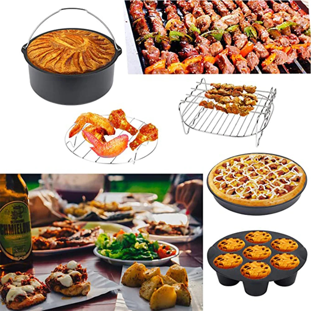 Kitchen   7 Inch/8 Inch Air Fryer Accessories Airfryer Baking Mould Non-Stick baking Basket Round For Kitchen Accessories Dropshipping