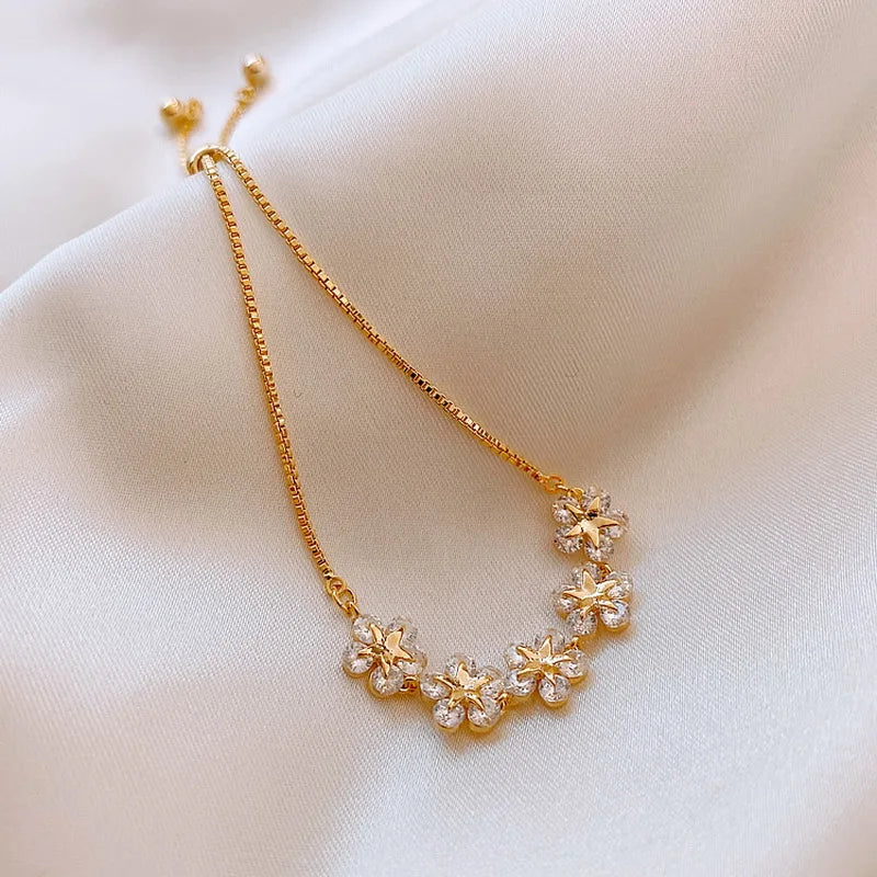 Jewellery   New Light Luxury Shine AAA Zircon Flower Bracelet for Women Girls Cute Romantic Crystal Bracelet Engagement Wedding Jewelry Gift