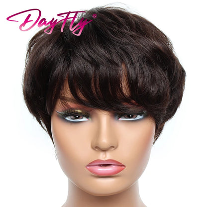 Crown & Glory Wigs Short Grey Wigs Highlight Pixie Cut Wig With Bangs Brazilian Hair Natural Wave Wigs Ombre P1B 30 44 34 Human Hair Wigs For Women