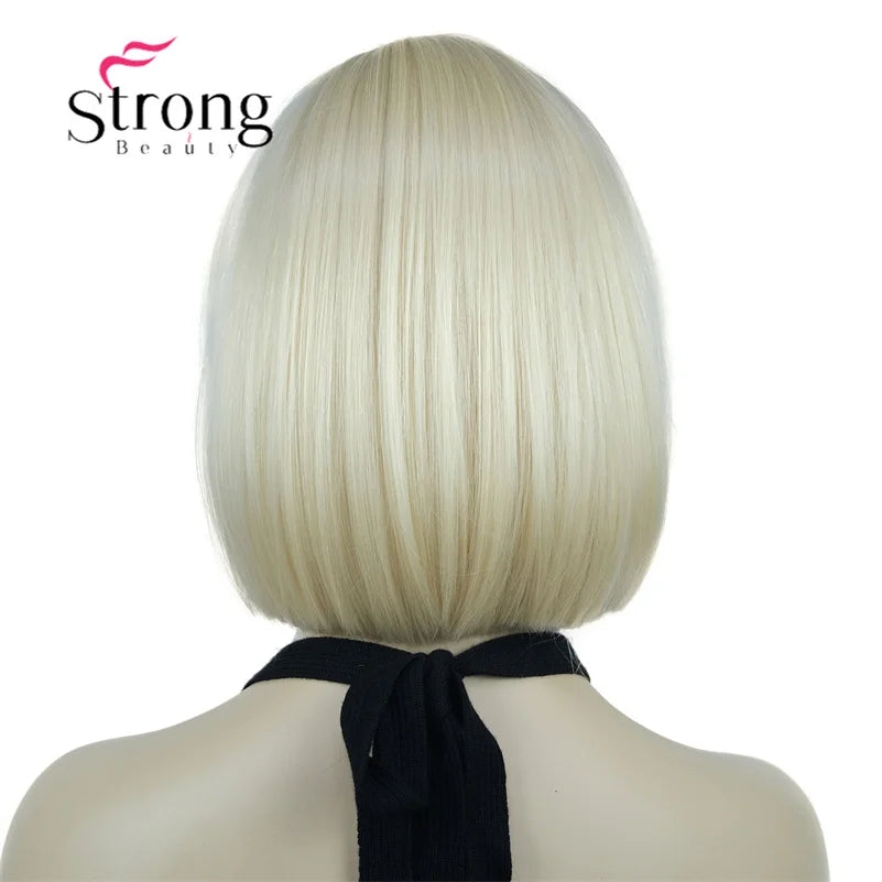 Crown & Glory Wigs Strong Beauty Women's Brown Short Straight Bob Wig with Side Bangs Synthetic Full Hair Wigs Heat Resistant