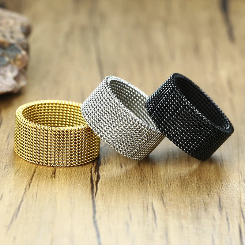 Jewellery  FLEXIBLE STEEL RING MESH FLAT CHAIN BAND RING FOR MEN WOMEN JEWELRY