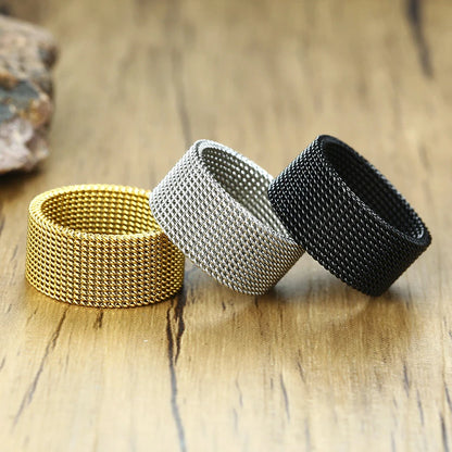 Jewellery  FLEXIBLE STEEL RING MESH FLAT CHAIN BAND RING FOR MEN WOMEN JEWELRY