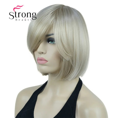 Crown & Glory Wigs Strong Beauty Women's Brown Short Straight Bob Wig with Side Bangs Synthetic Full Hair Wigs Heat Resistant