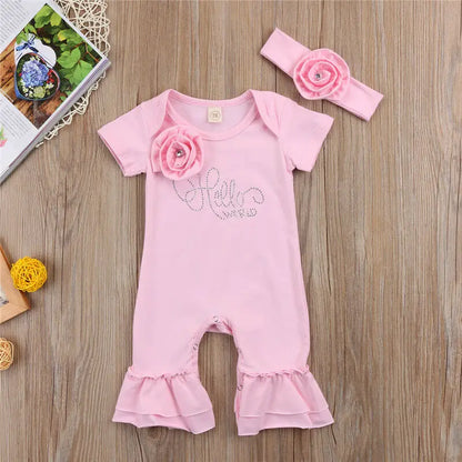 Girl clothing New New born Baby Flower Romper Girl Jumpsuit Headband Outfits Girls Clothes Set