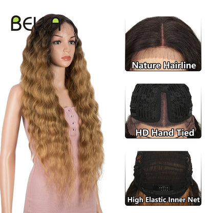 Crown & Glory Wigs  BELLA Lace Wigs Synthetic Deep Wave Curly Synthetic Lace Front Wig Blonde Wig Pink 30 Inch Hair Wigs For Black Women Cosplay