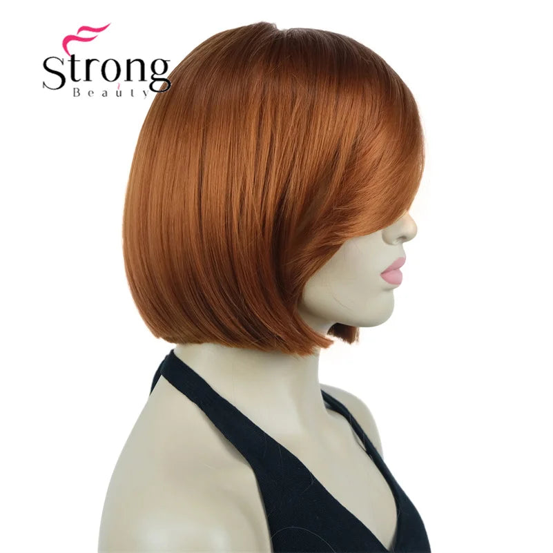 Crown & Glory Wigs Strong Beauty Women's Brown Short Straight Bob Wig with Side Bangs Synthetic Full Hair Wigs Heat Resistant