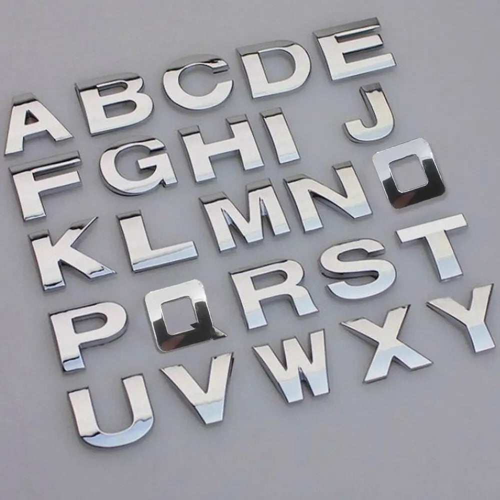 3D Silver Alloy Letter & Number Car Emblem Sticker – A–Z & 0–9/Car