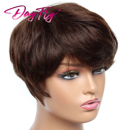 Crown & Glory Wigs Short Grey Wigs Highlight Pixie Cut Wig With Bangs Brazilian Hair Natural Wave Wigs Ombre P1B 30 44 34 Human Hair Wigs For Women