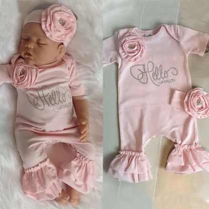 Girl clothing New New born Baby Flower Romper Girl Jumpsuit Headband Outfits Girls Clothes Set