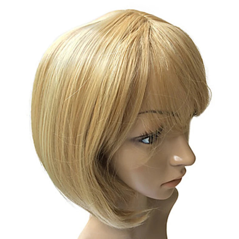 Crown & Glory Wigs HAIRJOY Women Synthetic  Wigs Short Straight Bob Hairstyle Blonde HighLights Hair Wig Heat Resistant Fiber