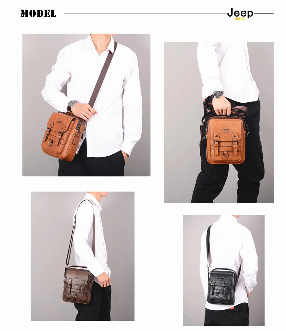 men shoes  JEEP BULUO Multi-function Business Handbags Men New Man's Shoulder Bag Large Capacity Leather Messenger Bag Crossbody Big Brand