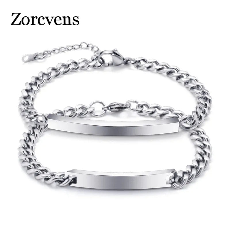 Jewellery  ZORCVENS New Top Quality Silver Color 316L Stainless Steel Couple Link Chain Wedding Bracelets for Men Women Never Fade