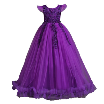 Girl clothing  4-15Yrs Lace Teenagers Kids Girls Wedding Long Dress Elegant Princess Party Pageant Formal Sleeveless  Dress