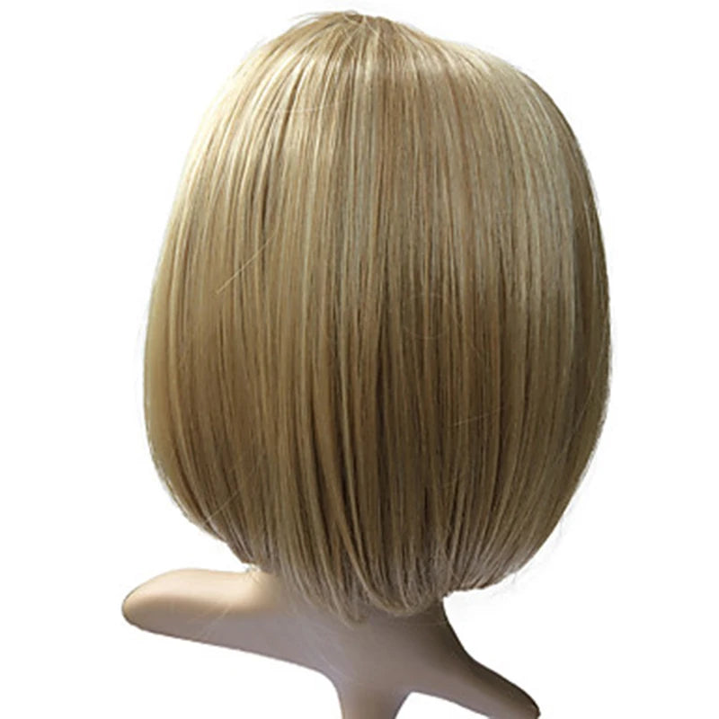 Crown & Glory Wigs HAIRJOY Women Synthetic  Wigs Short Straight Bob Hairstyle Blonde HighLights Hair Wig Heat Resistant Fiber