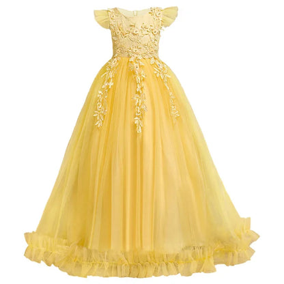 Girl clothing  4-15Yrs Lace Teenagers Kids Girls Wedding Long Dress Elegant Princess Party Pageant Formal Sleeveless  Dress