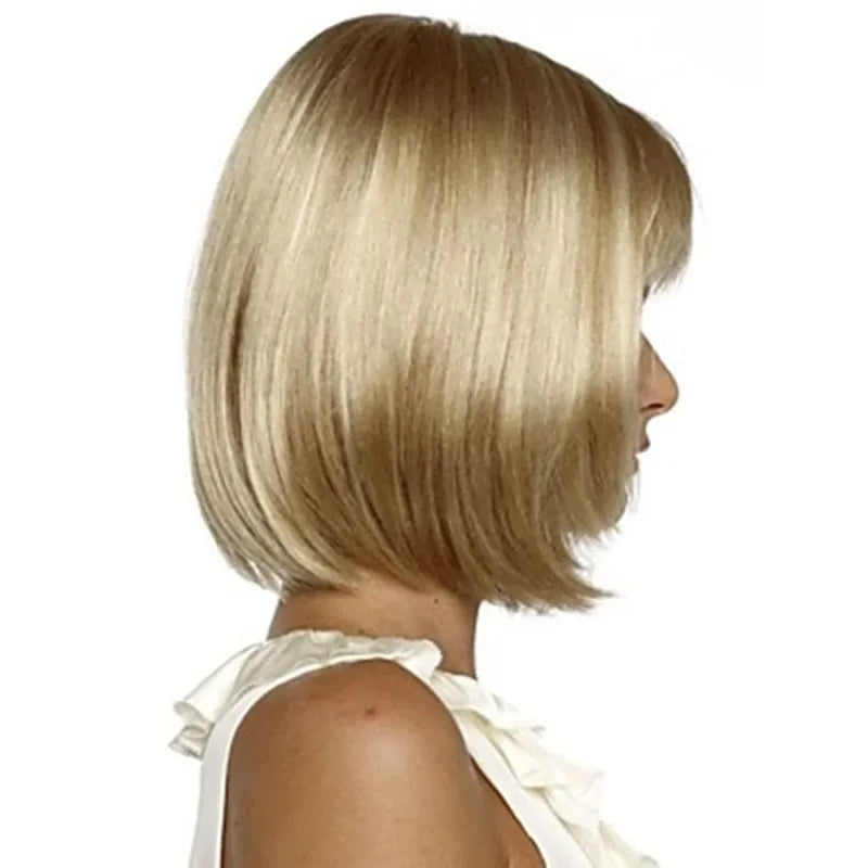 Crown & Glory Wigs HAIRJOY Women Synthetic  Wigs Short Straight Bob Hairstyle Blonde HighLights Hair Wig Heat Resistant Fiber