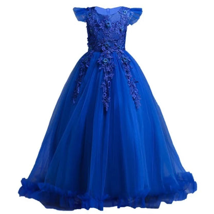 Girl clothing  4-15Yrs Lace Teenagers Kids Girls Wedding Long Dress Elegant Princess Party Pageant Formal Sleeveless  Dress