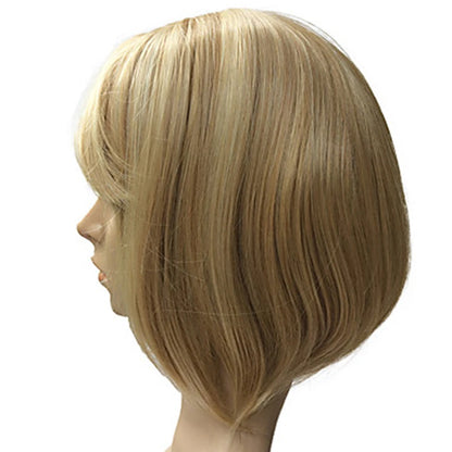 Crown & Glory Wigs HAIRJOY Women Synthetic  Wigs Short Straight Bob Hairstyle Blonde HighLights Hair Wig Heat Resistant Fiber