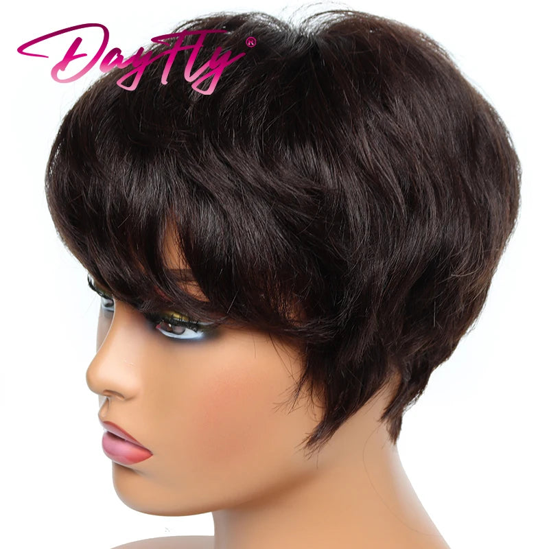 Crown & Glory Wigs Short Grey Wigs Highlight Pixie Cut Wig With Bangs Brazilian Hair Natural Wave Wigs Ombre P1B 30 44 34 Human Hair Wigs For Women