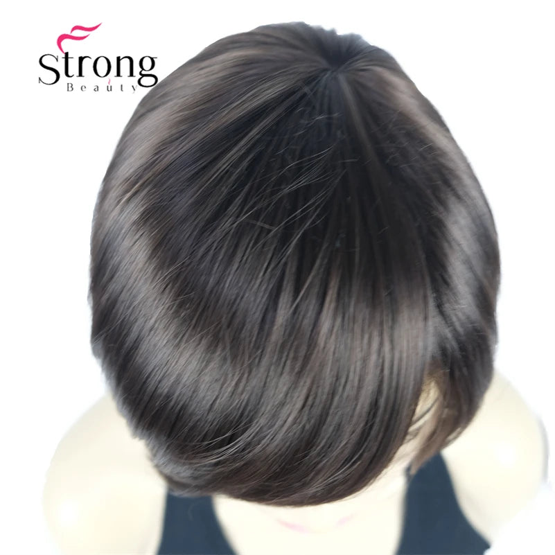 Crown & Glory Wigs Strong Beauty Women's Brown Short Straight Bob Wig with Side Bangs Synthetic Full Hair Wigs Heat Resistant