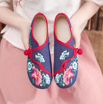 Woman shoes Veowalk Morning Glory Flower Embroidered Women's Canvas Ballet Flats Ladies Casual Comfort Denim Cotton Embroidery Shoes