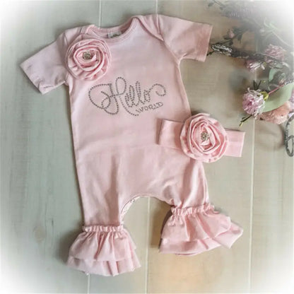 Girl clothing New New born Baby Flower Romper Girl Jumpsuit Headband Outfits Girls Clothes Set