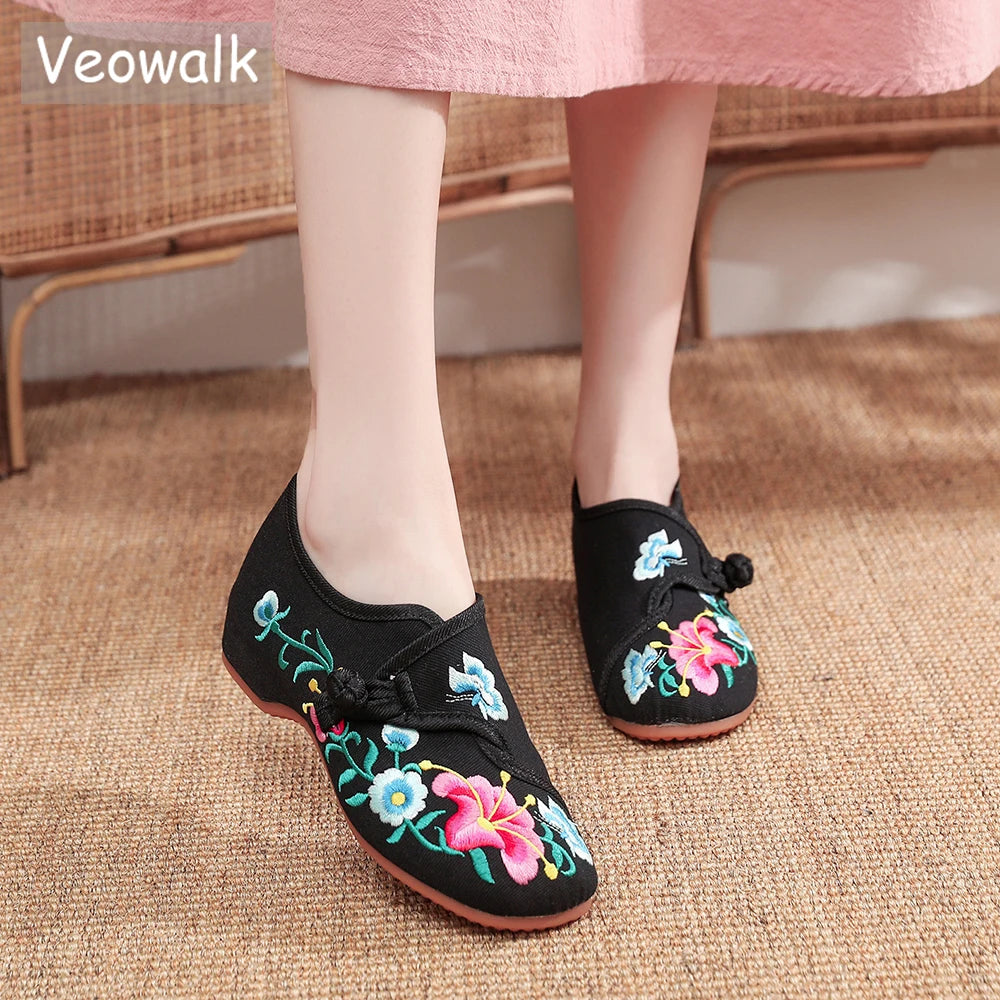 Woman shoes Veowalk Morning Glory Flower Embroidered Women's Canvas Ballet Flats Ladies Casual Comfort Denim Cotton Embroidery Shoes