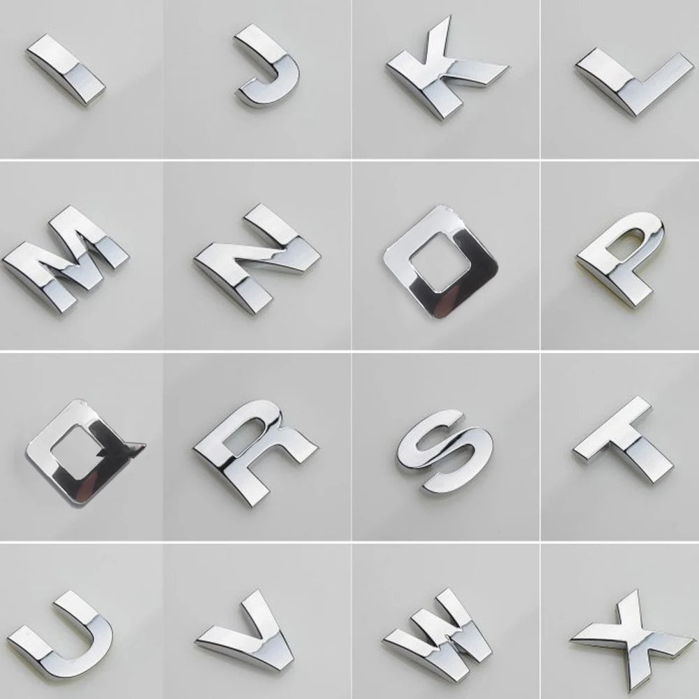 3D Silver Alloy Letter & Number Car Emblem Sticker – A–Z & 0–9/Car
