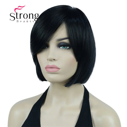 Crown & Glory Wigs Strong Beauty Women's Brown Short Straight Bob Wig with Side Bangs Synthetic Full Hair Wigs Heat Resistant