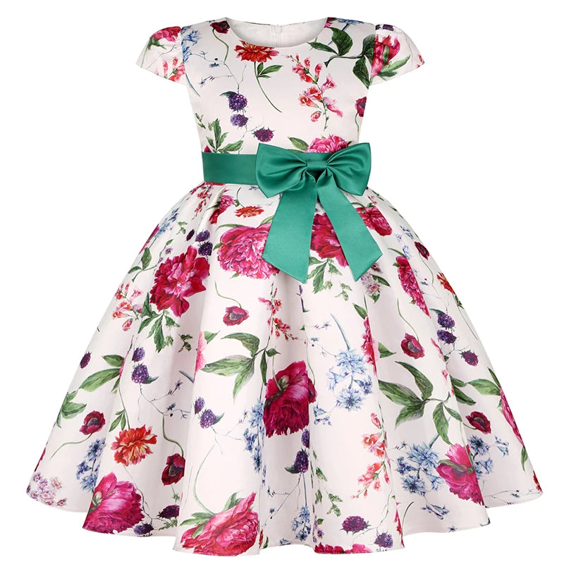 Girl clothing Summer Kids Flower Dresses for Girls Christmas Children Clothing Dress Princess Brithday Wedding Party Baby Girl Dress With Bow