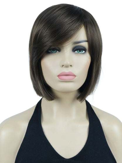 Crown & Glory Wigs Strong Beauty Women's Brown Short Straight Bob Wig with Side Bangs Synthetic Full Hair Wigs Heat Resistant