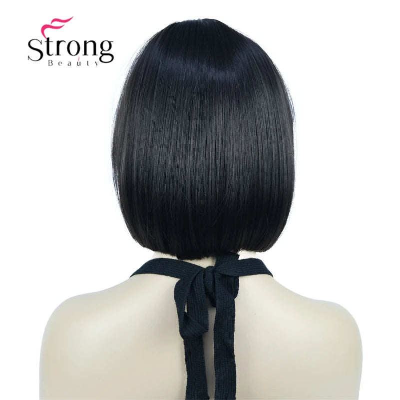 Crown & Glory Wigs Strong Beauty Women's Brown Short Straight Bob Wig with Side Bangs Synthetic Full Hair Wigs Heat Resistant