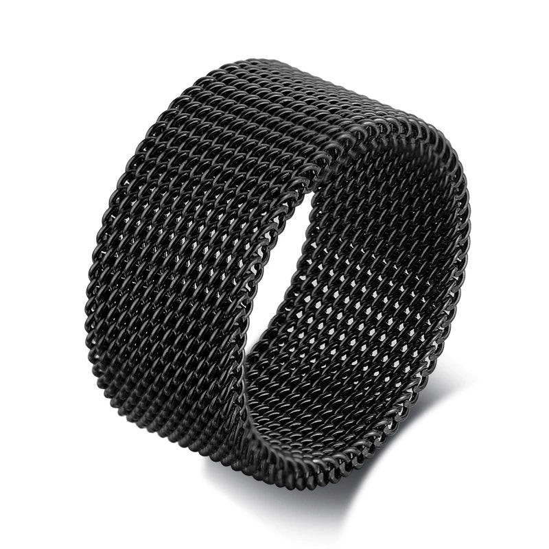 Jewellery  FLEXIBLE STEEL RING MESH FLAT CHAIN BAND RING FOR MEN WOMEN JEWELRY