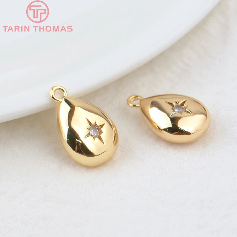 Jewellery   (203)4PCS 10x15MM 24K Gold Color Plated Brass with Zircon Star Charms Pendants High Quality Jewelry Findings Earrings Accessorie