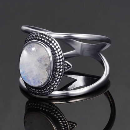 Jewellery  Luxury Natural Rainbow Moonstone Rings For Men Women Solid 925 Silver Gemstone Jewelry Size 6-10